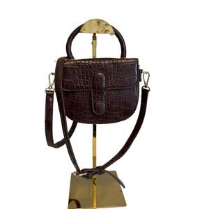 Aqua Handbag Crossbody Bag Brown Faux Leather Croc Embossed Elegant Going Out